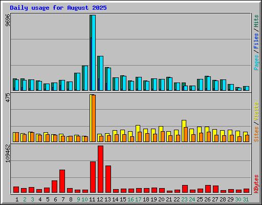 Daily usage for August 2025
